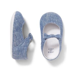 NWT 3-6mo Janie and Jack Chambray Bow Crib Shoes
